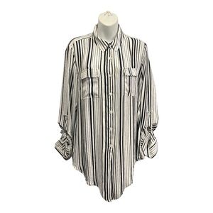 Jones New York Black and White Striped Button Down Shirt size large